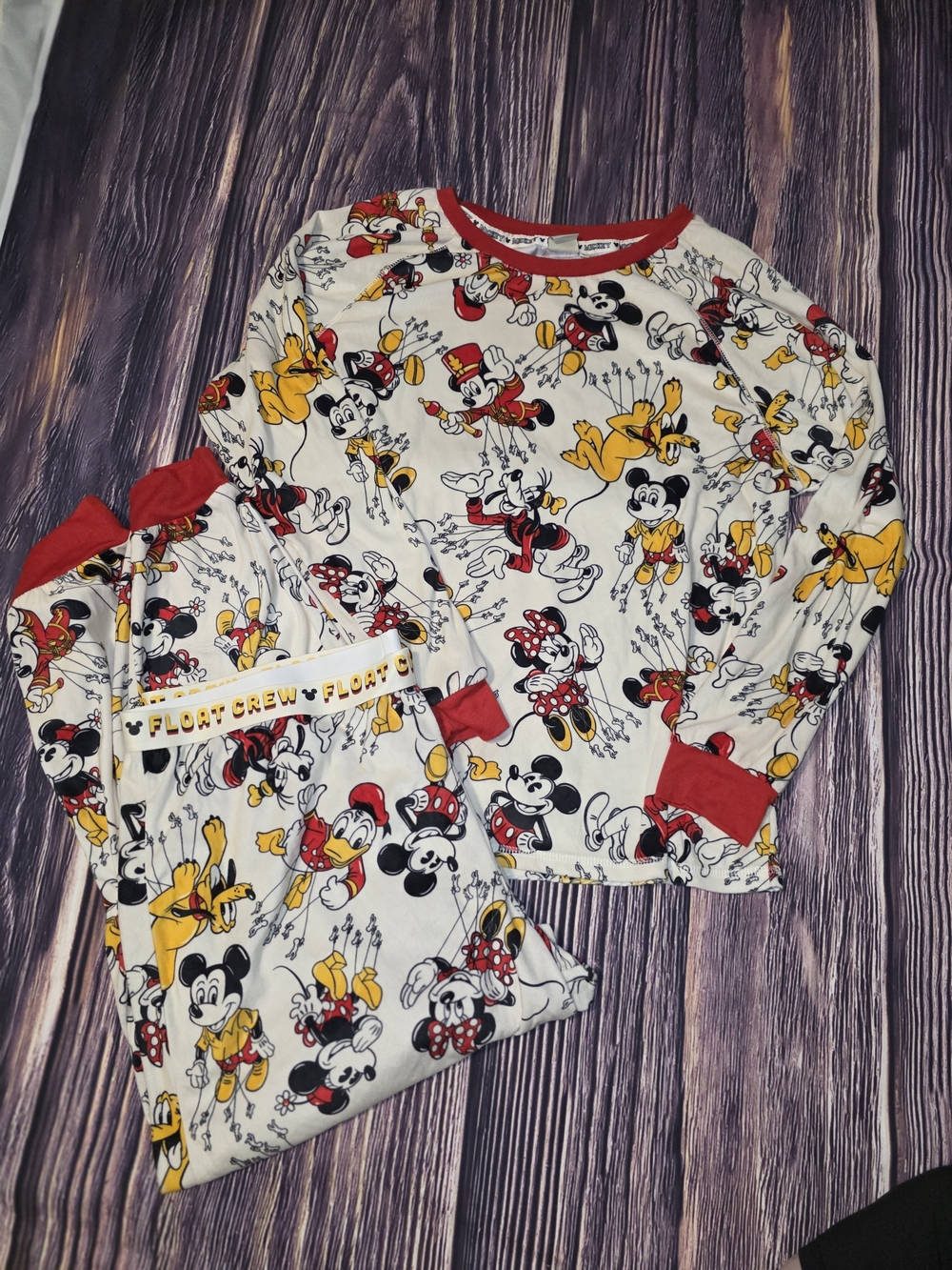 Disney Mickey & Friends White Pajama Set with Red Trim